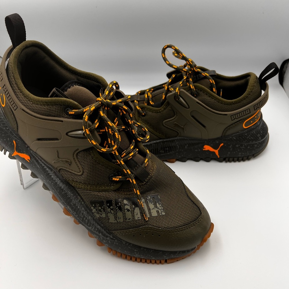Puma Men's Pacer Future Trail Running Olive Green and Orange Sneakers